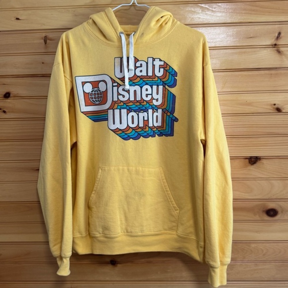 Disney Parks Walt Disney World Retro Logo Yellow Hoodie Women’s M